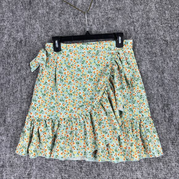 Vigoss Skirt Womens Extra Large Green Floral‎ Wrap Ruffles Tie Mini Short Boho - Picture 1 of 9